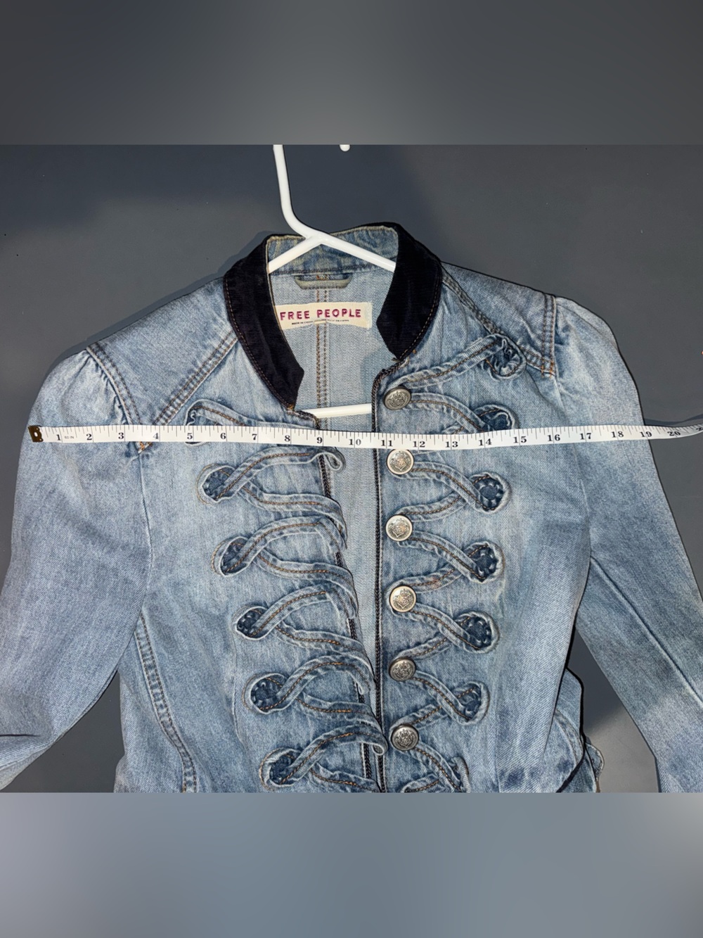 Free People Light Wash Military-Style Denim Jacket with Dark Trim - Picture 6 of 6